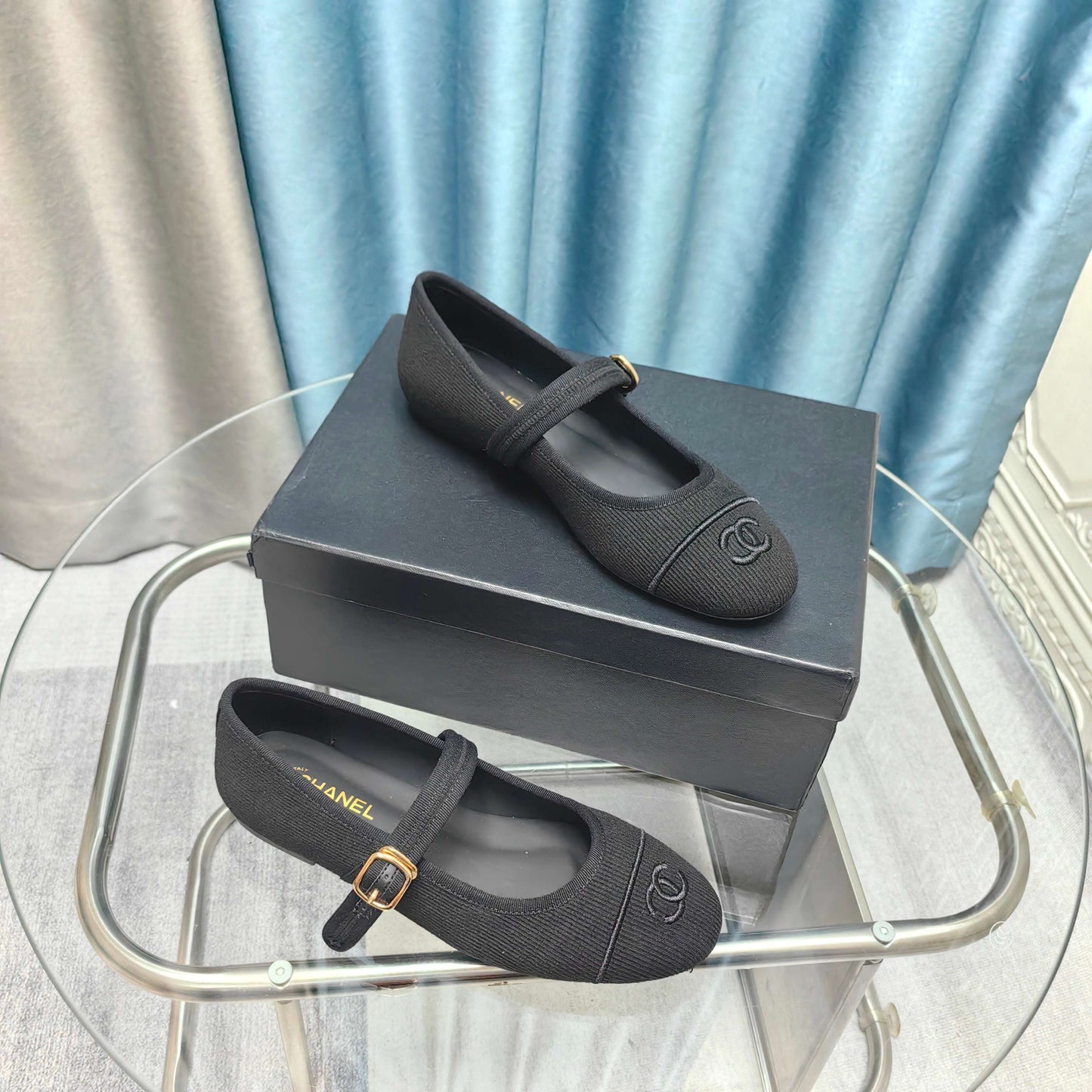 CHANEL 25C Marry Janes Black Fabric