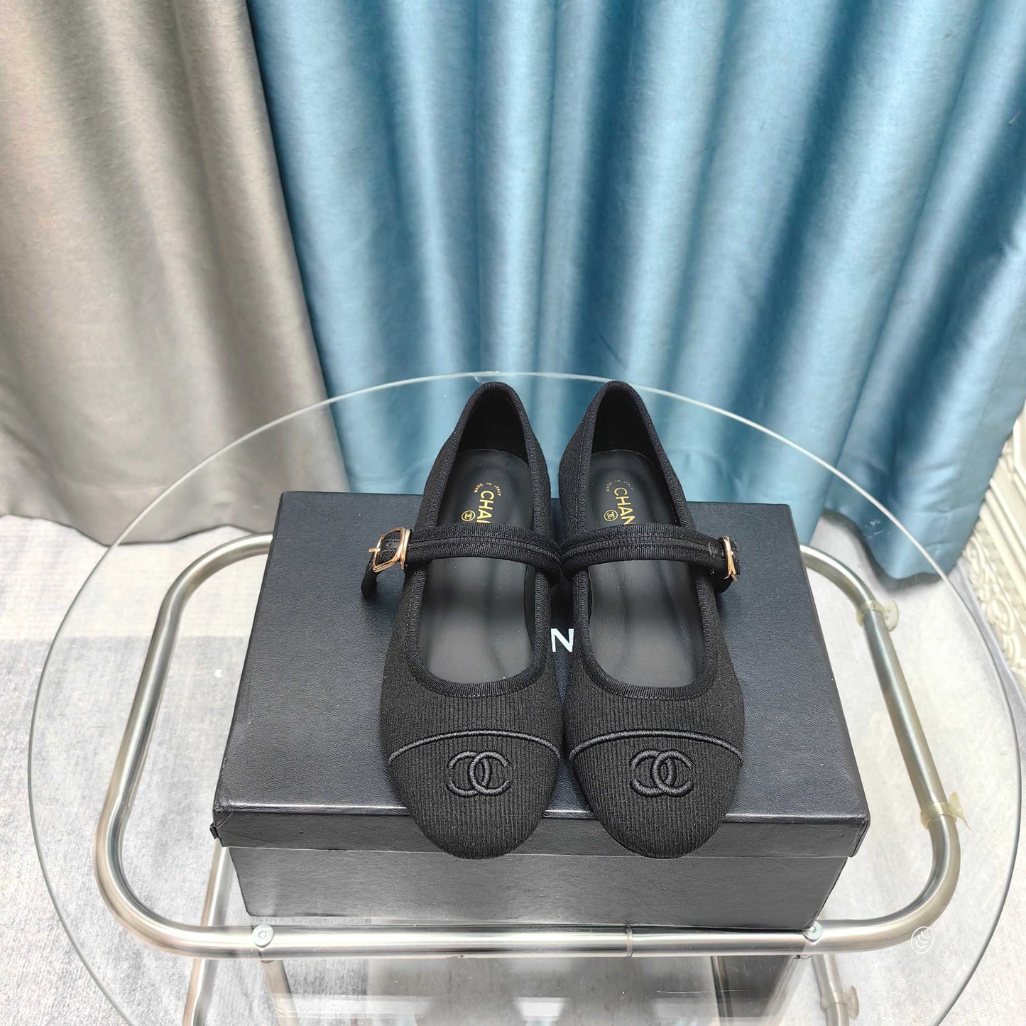 CHANEL 25C Marry Janes Black Fabric