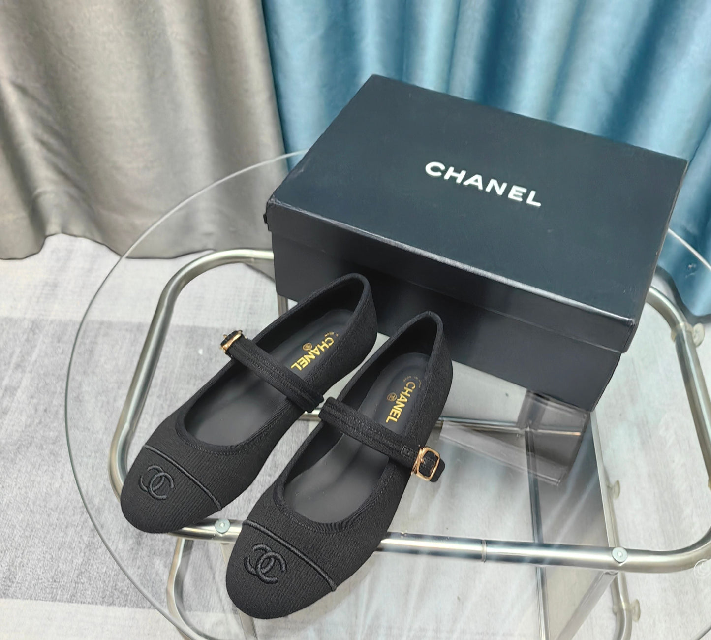 CHANEL 25C Marry Janes Black Fabric