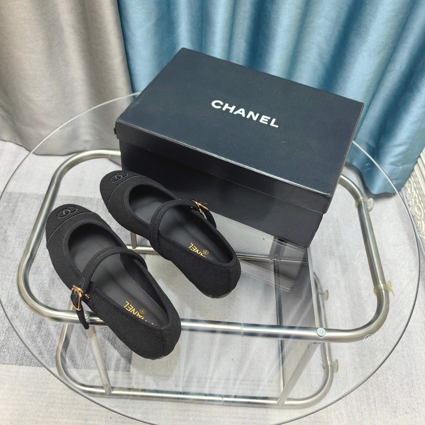 CHANEL 25C Marry Janes Black Fabric
