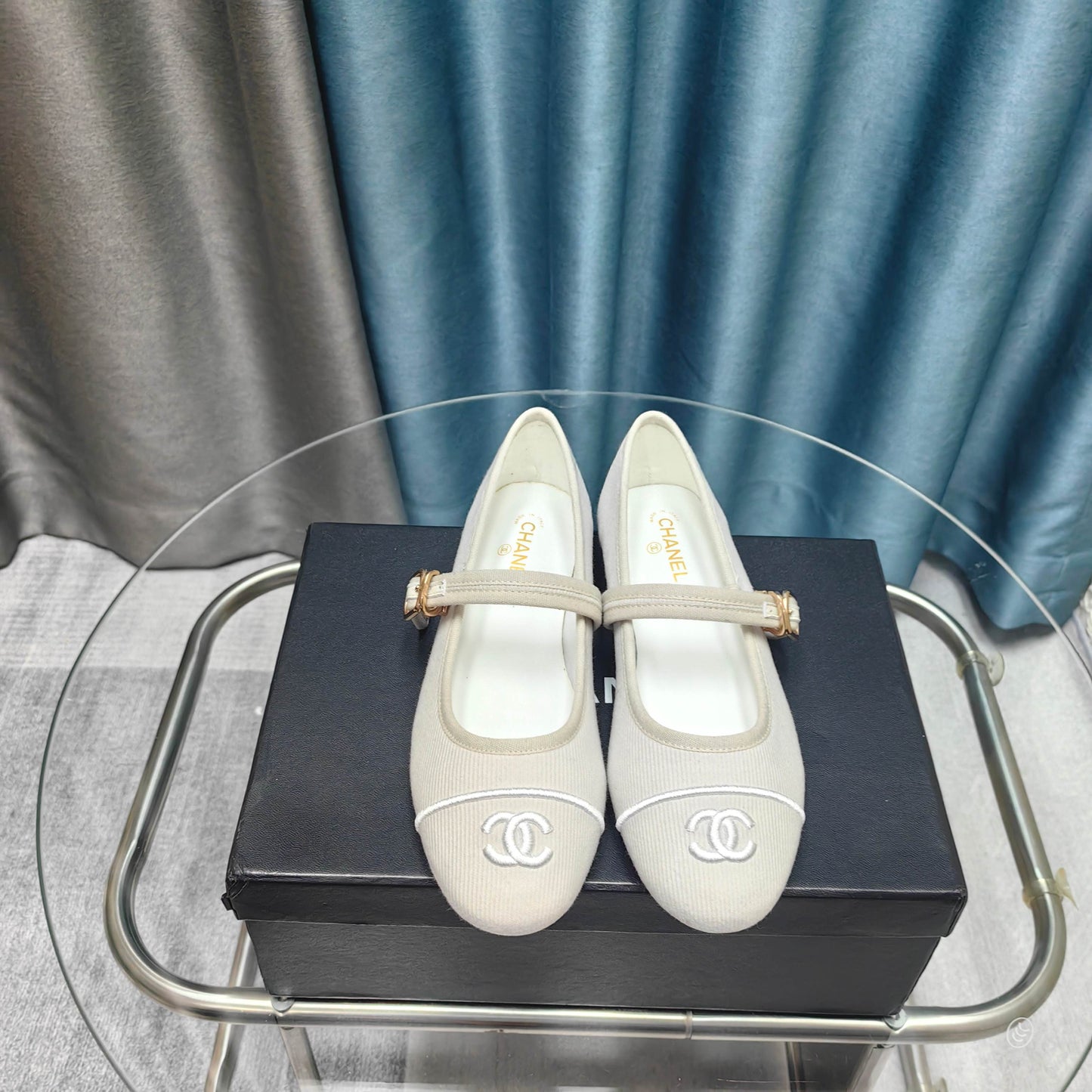 CHANEL 25C Marry Janes Cream Fabric