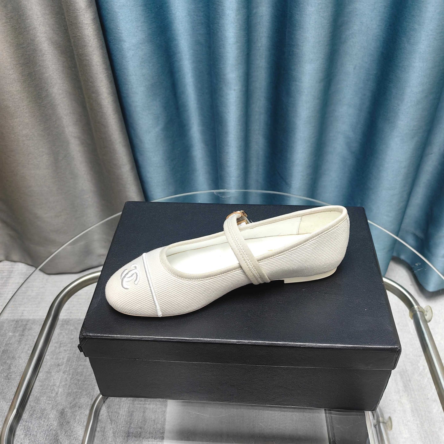 CHANEL 25C Marry Janes Cream Fabric
