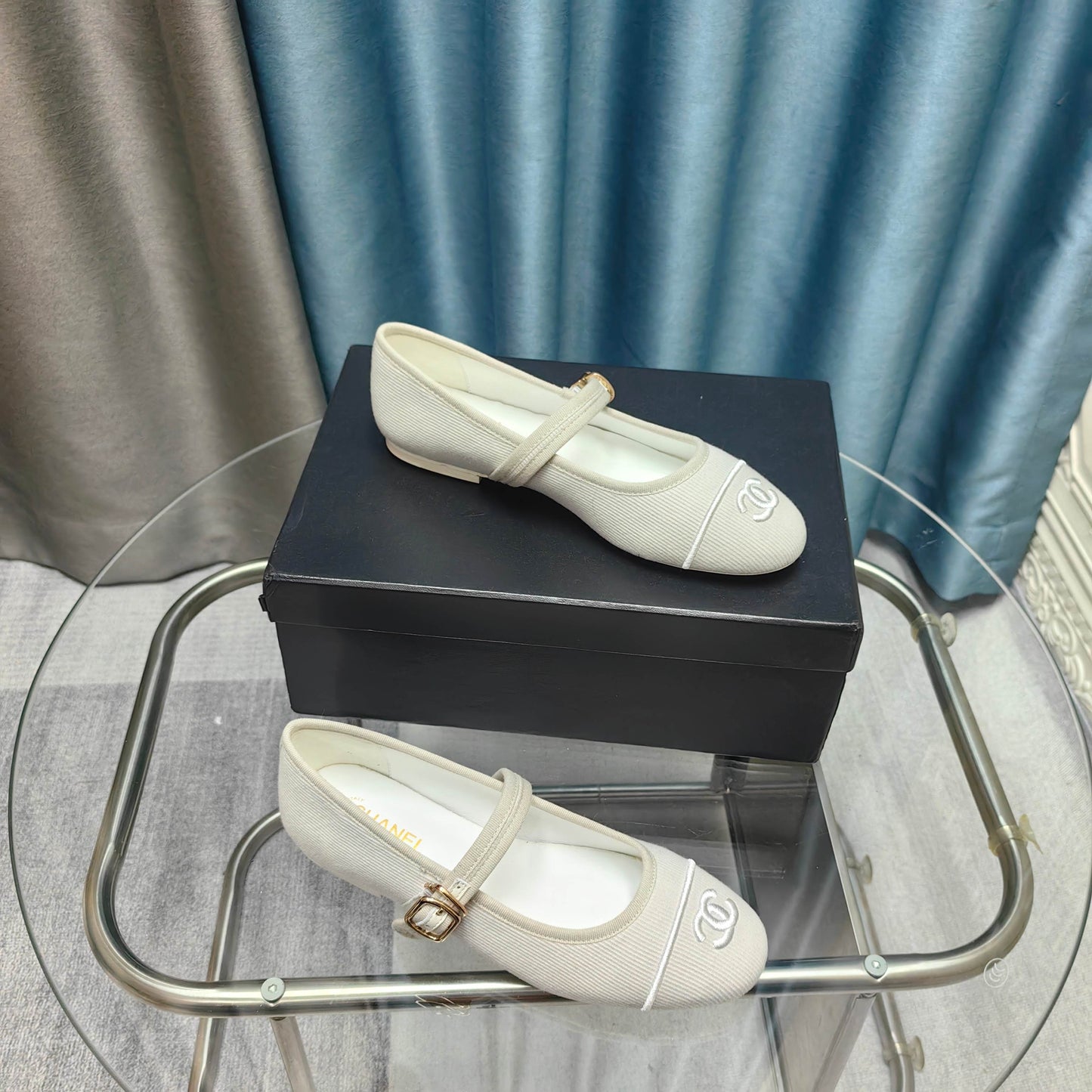 CHANEL 25C Marry Janes Cream Fabric
