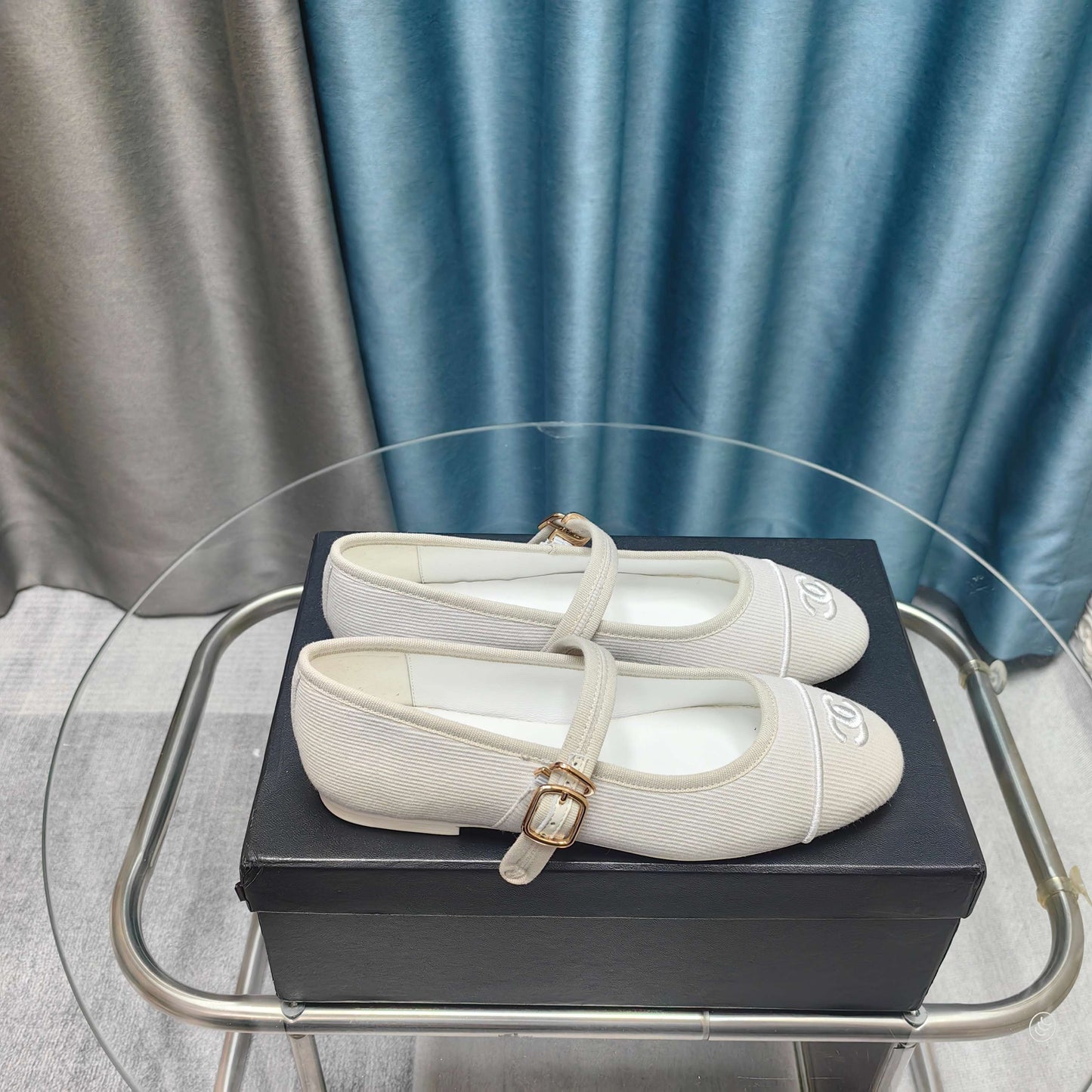 CHANEL 25C Marry Janes Cream Fabric