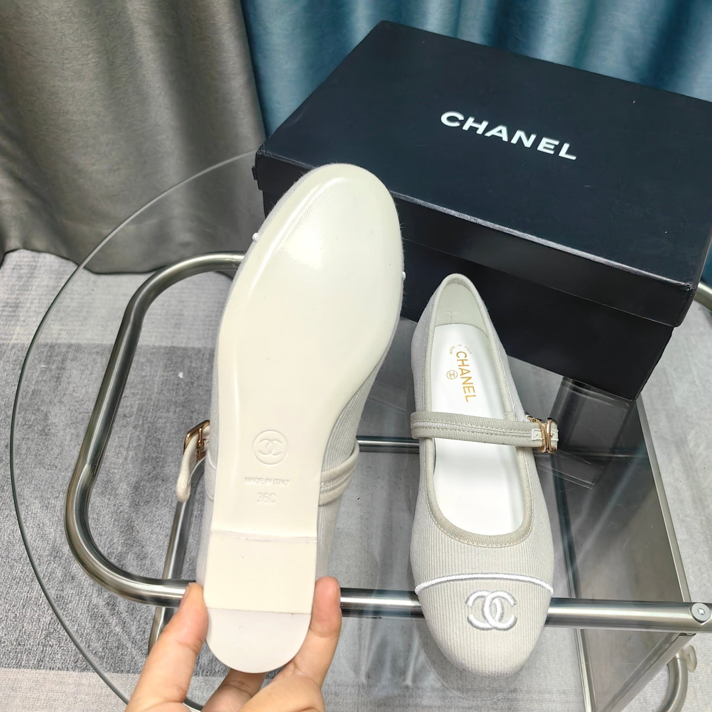 CHANEL 25C Marry Janes Cream Fabric