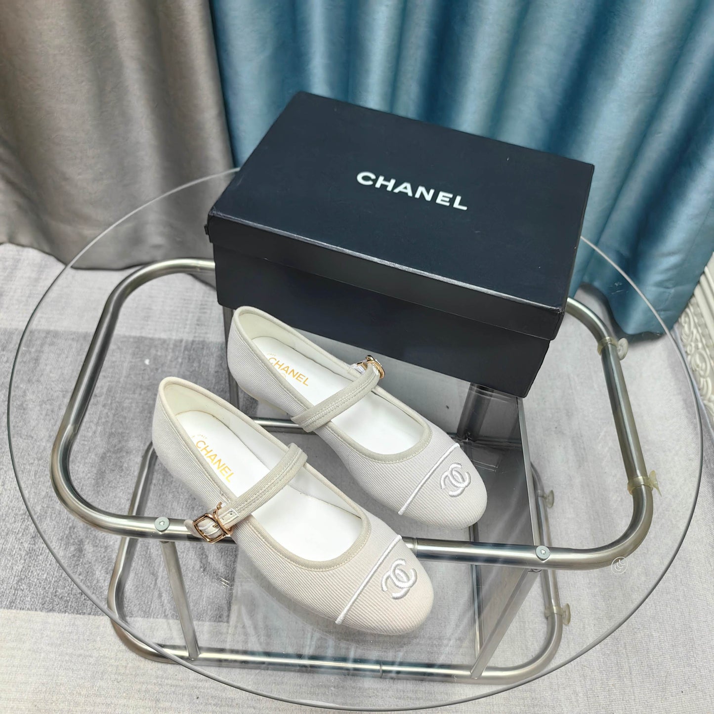 CHANEL 25C Marry Janes Cream Fabric