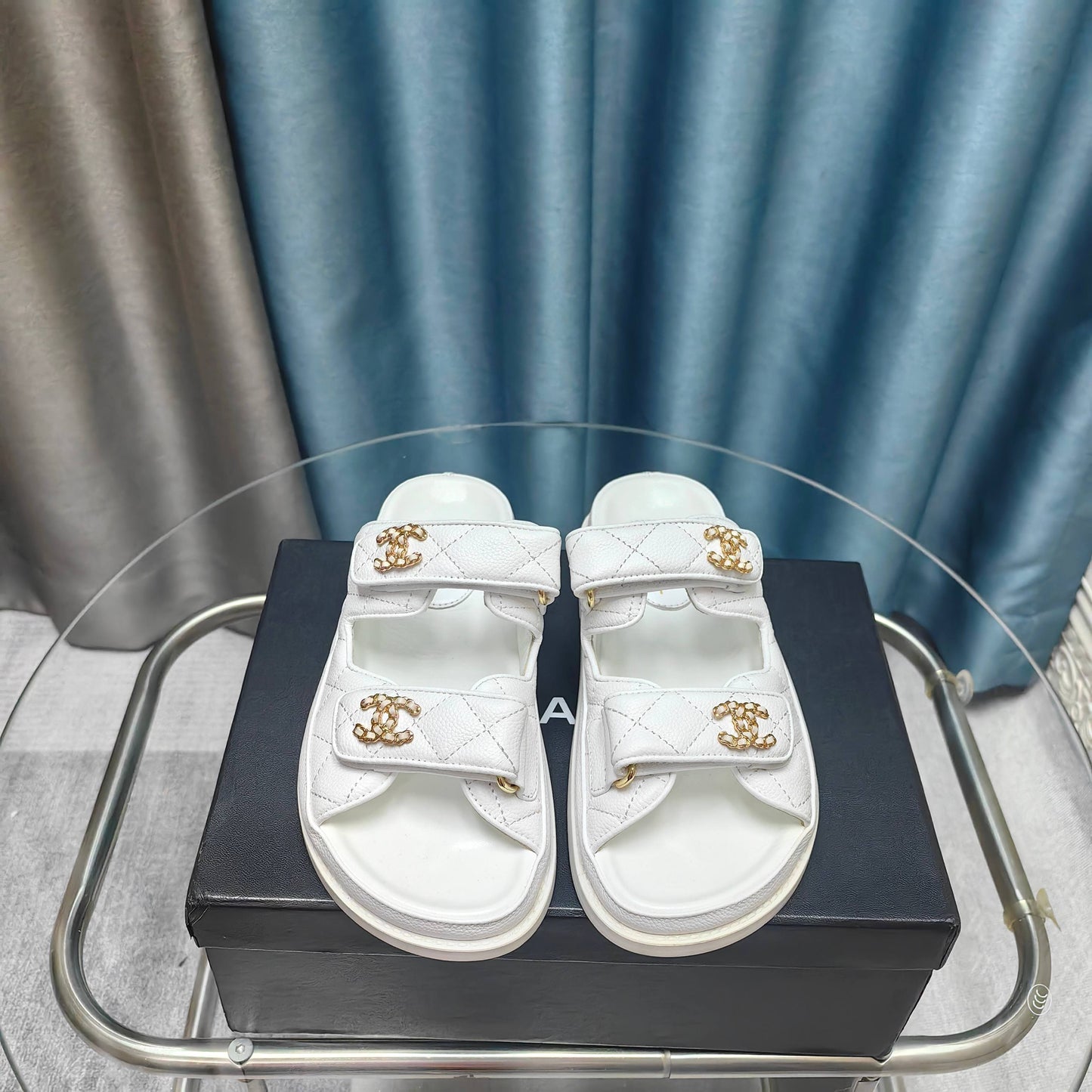 CHANEL 25C Dad Mule White Grained Calfskin