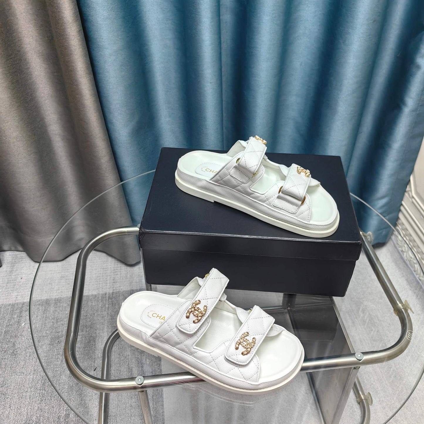 CHANEL 25C Dad Mule White Grained Calfskin