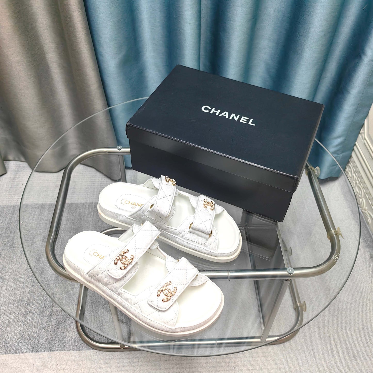 CHANEL 25C Dad Mule White Grained Calfskin