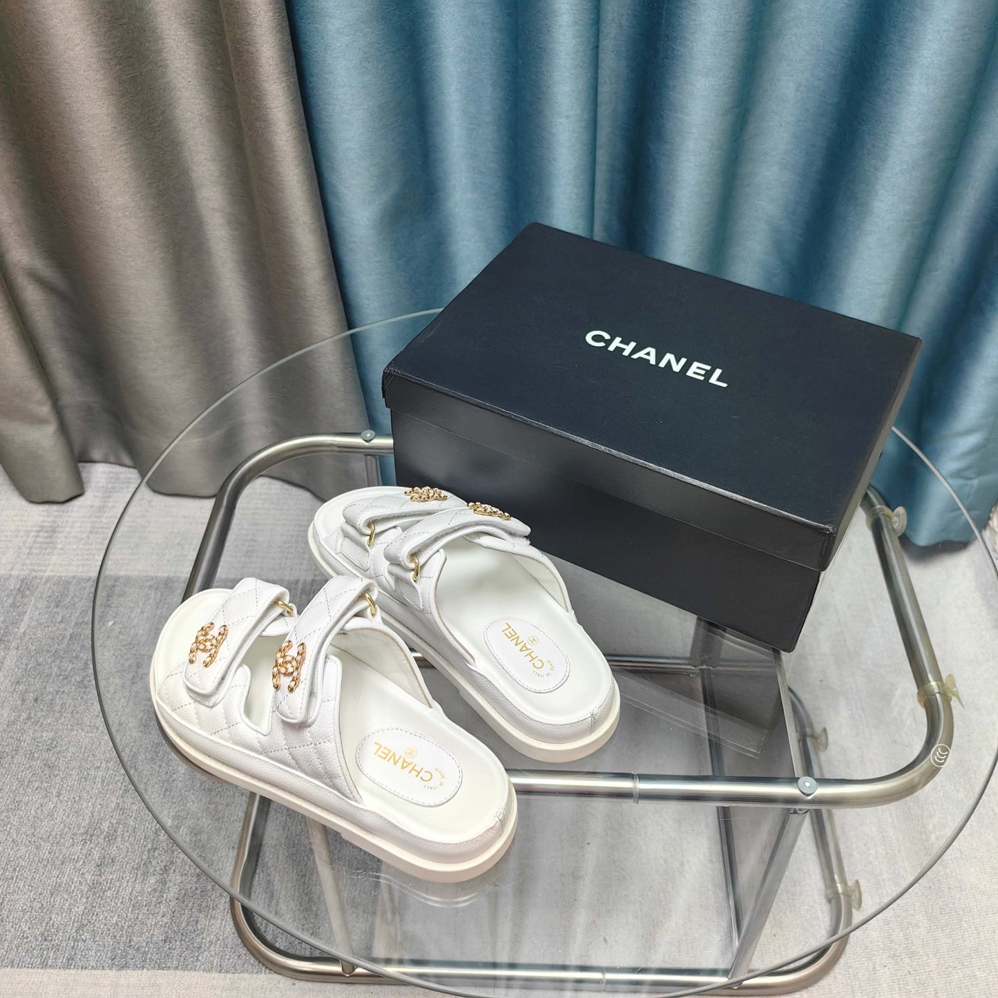 CHANEL 25C Dad Mule White Grained Calfskin