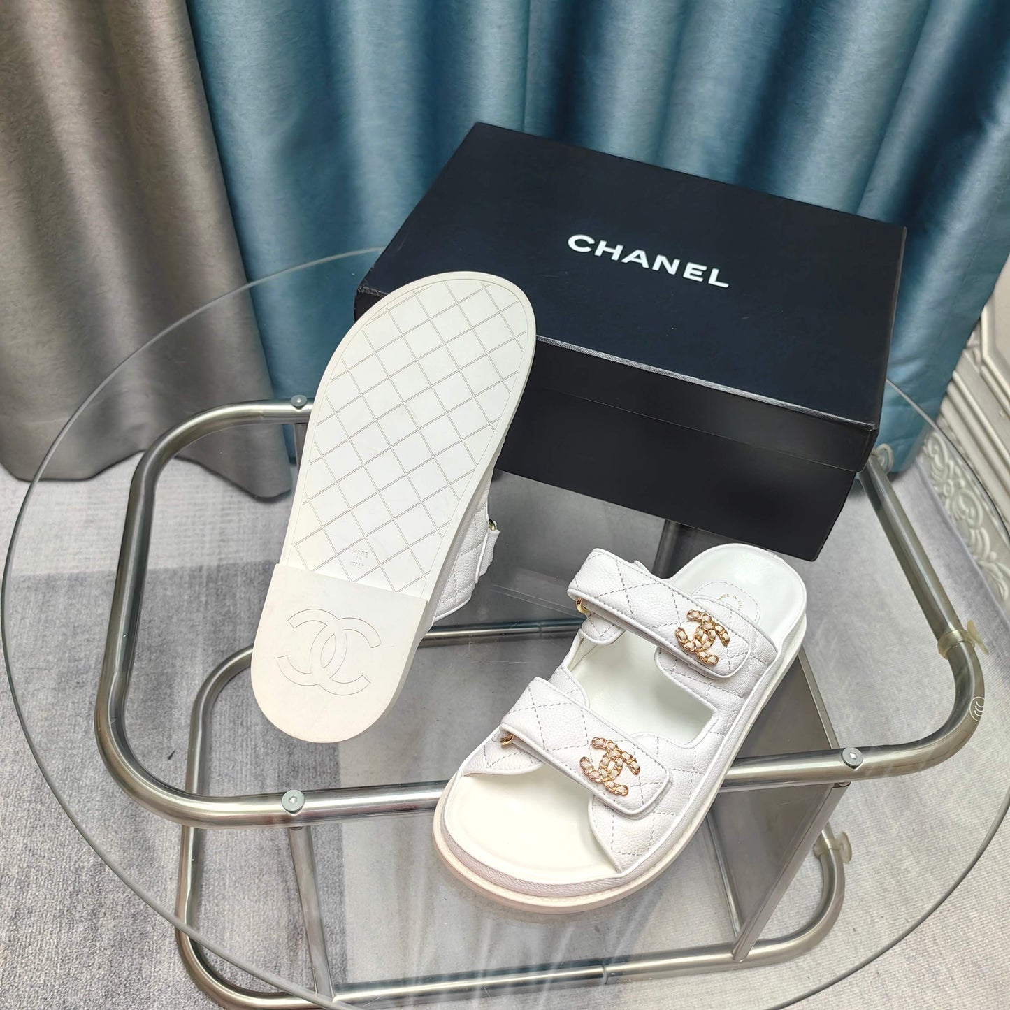 CHANEL 25C Dad Mule White Grained Calfskin