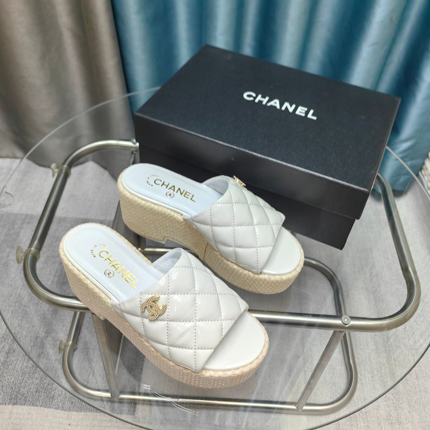 CHANEL 25 Platform Sandal 10cm Patent Calfskin