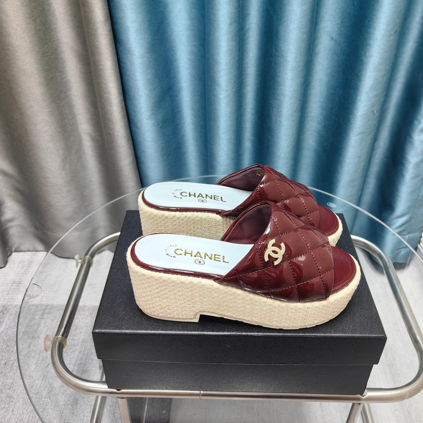 CHANEL 25 Platform Sandal 10cm Patent Calfskin