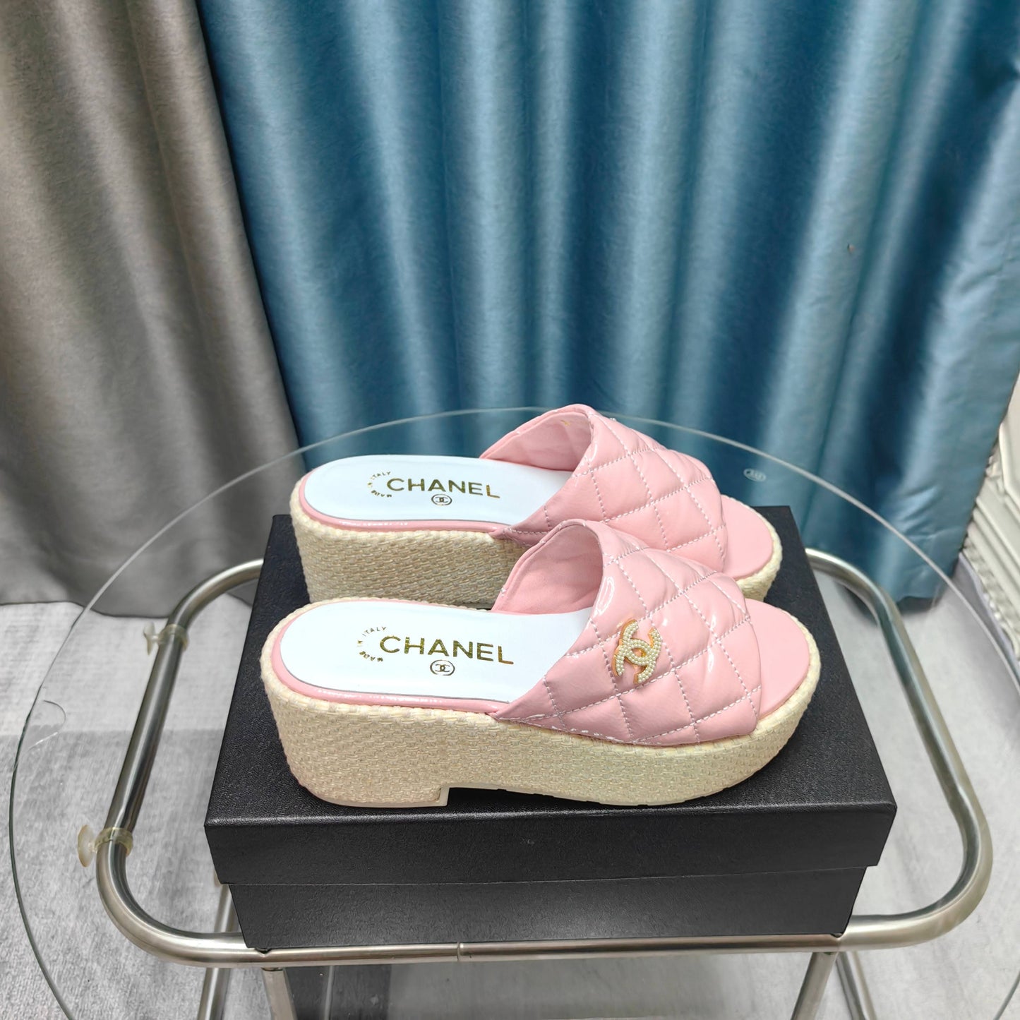CHANEL 25 Platform Sandal 10cm Patent Calfskin