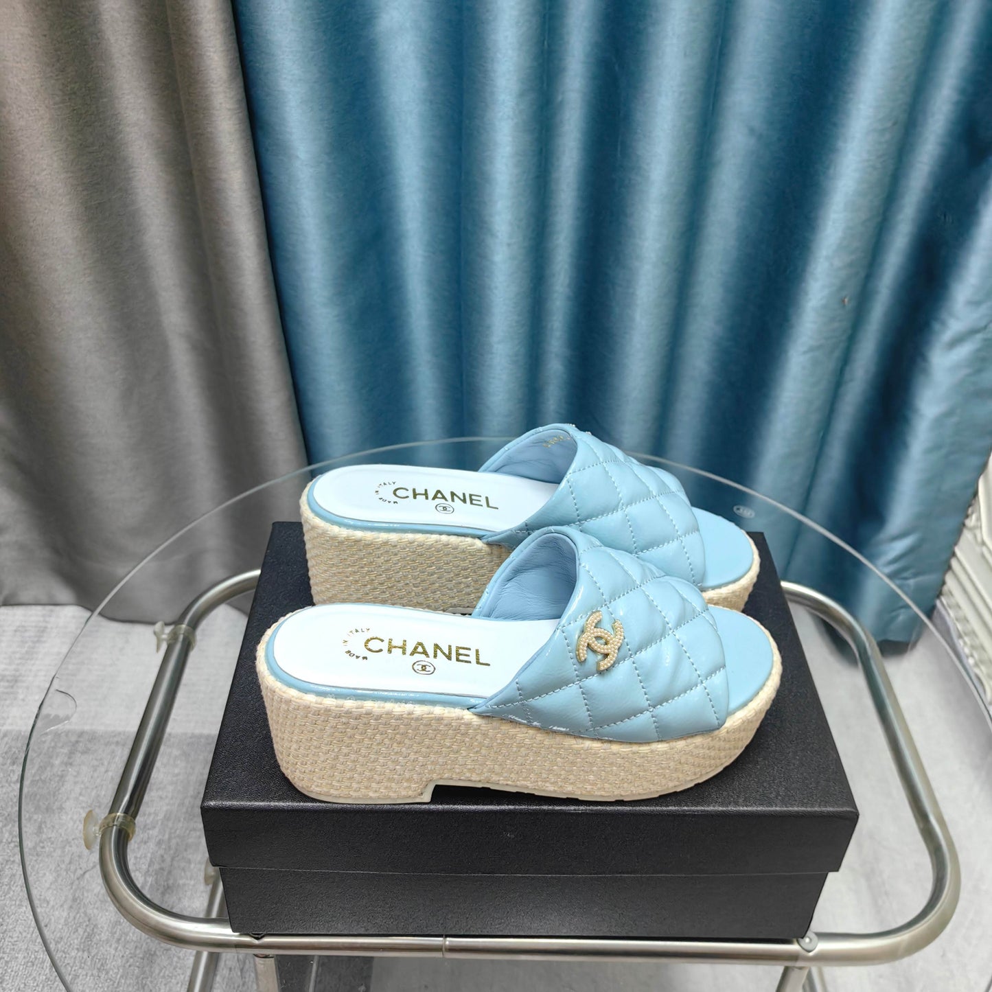 CHANEL 25 Platform Sandal 10cm Patent Calfskin