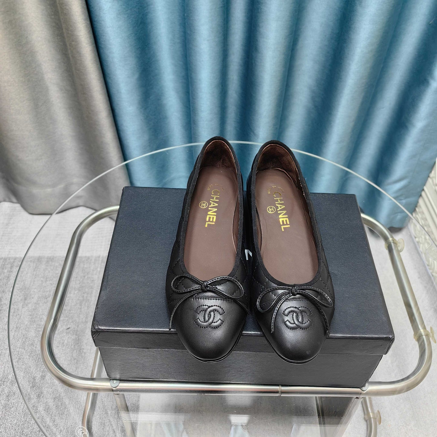 CHANEL 25P Ballet Flat Black Chocolate Calfskin