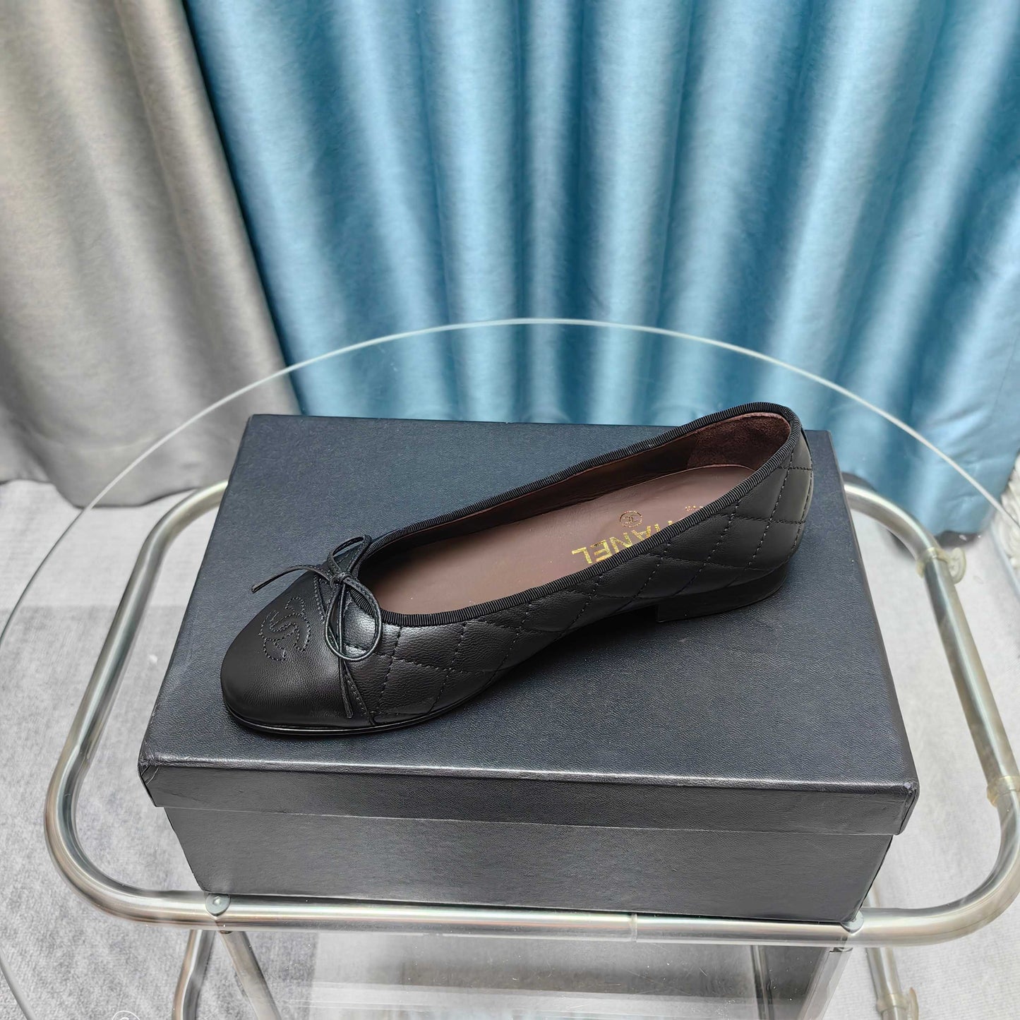 CHANEL 25P Ballet Flat Black Chocolate Calfskin