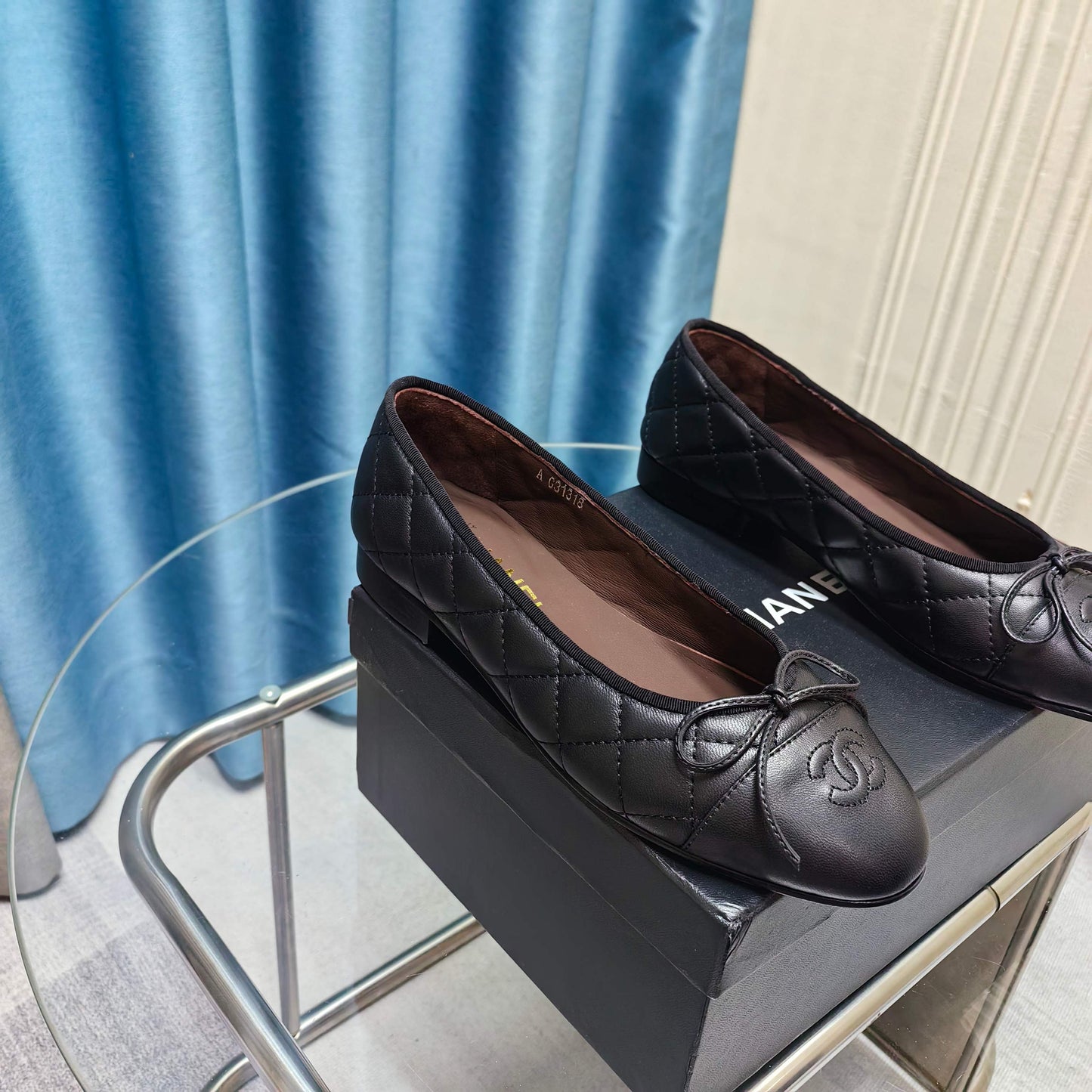 CHANEL 25P Ballet Flat Black Chocolate Calfskin