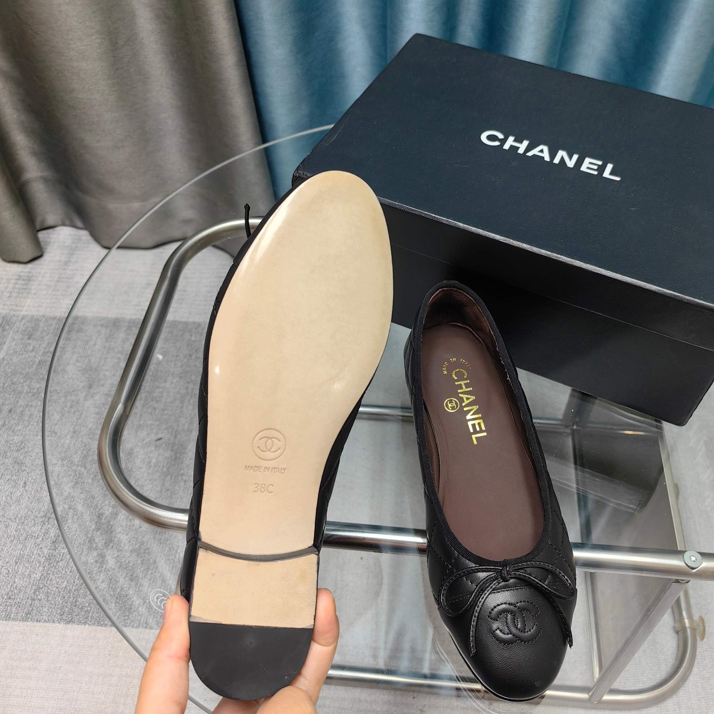CHANEL 25P Ballet Flat Black Chocolate Calfskin