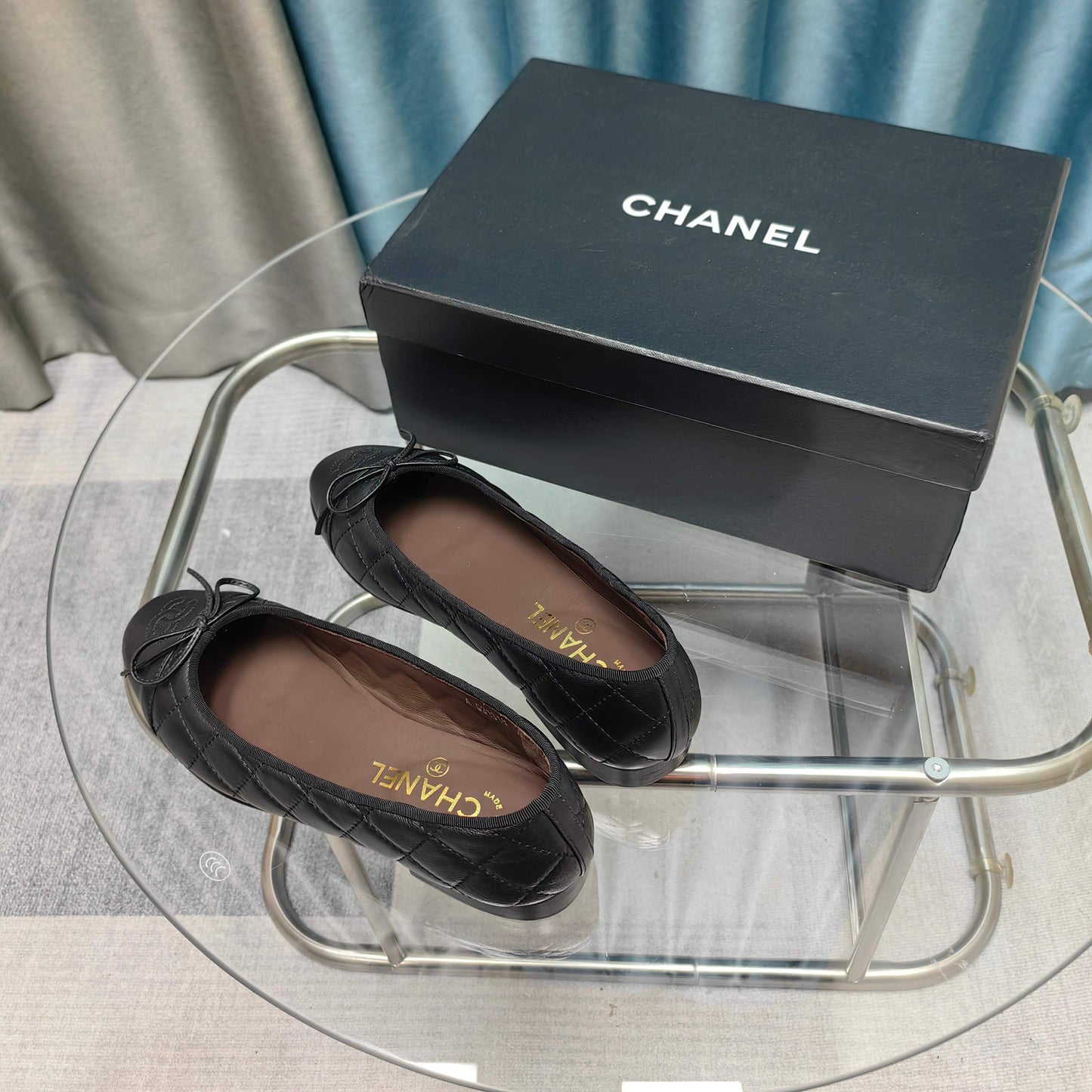 CHANEL 25P Ballet Flat Black Chocolate Calfskin