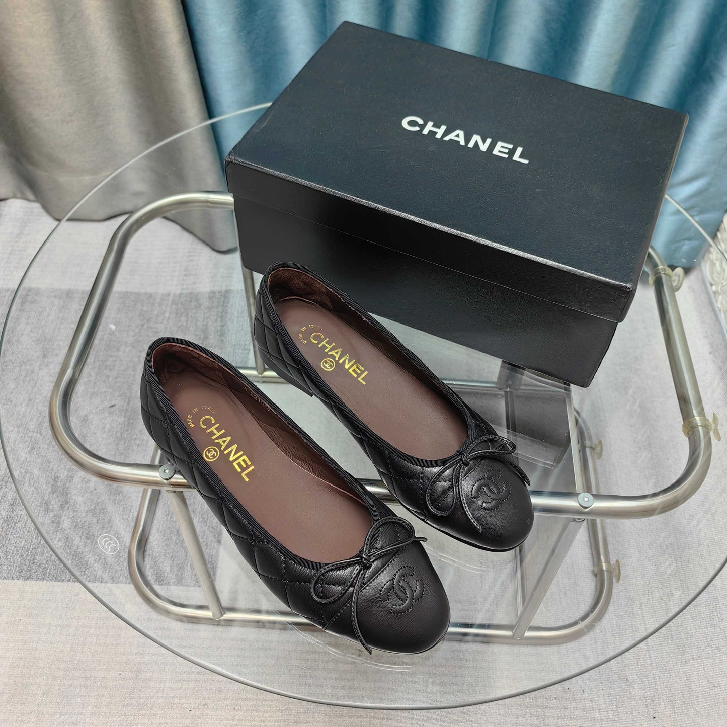CHANEL 25P Ballet Flat Black Chocolate Calfskin