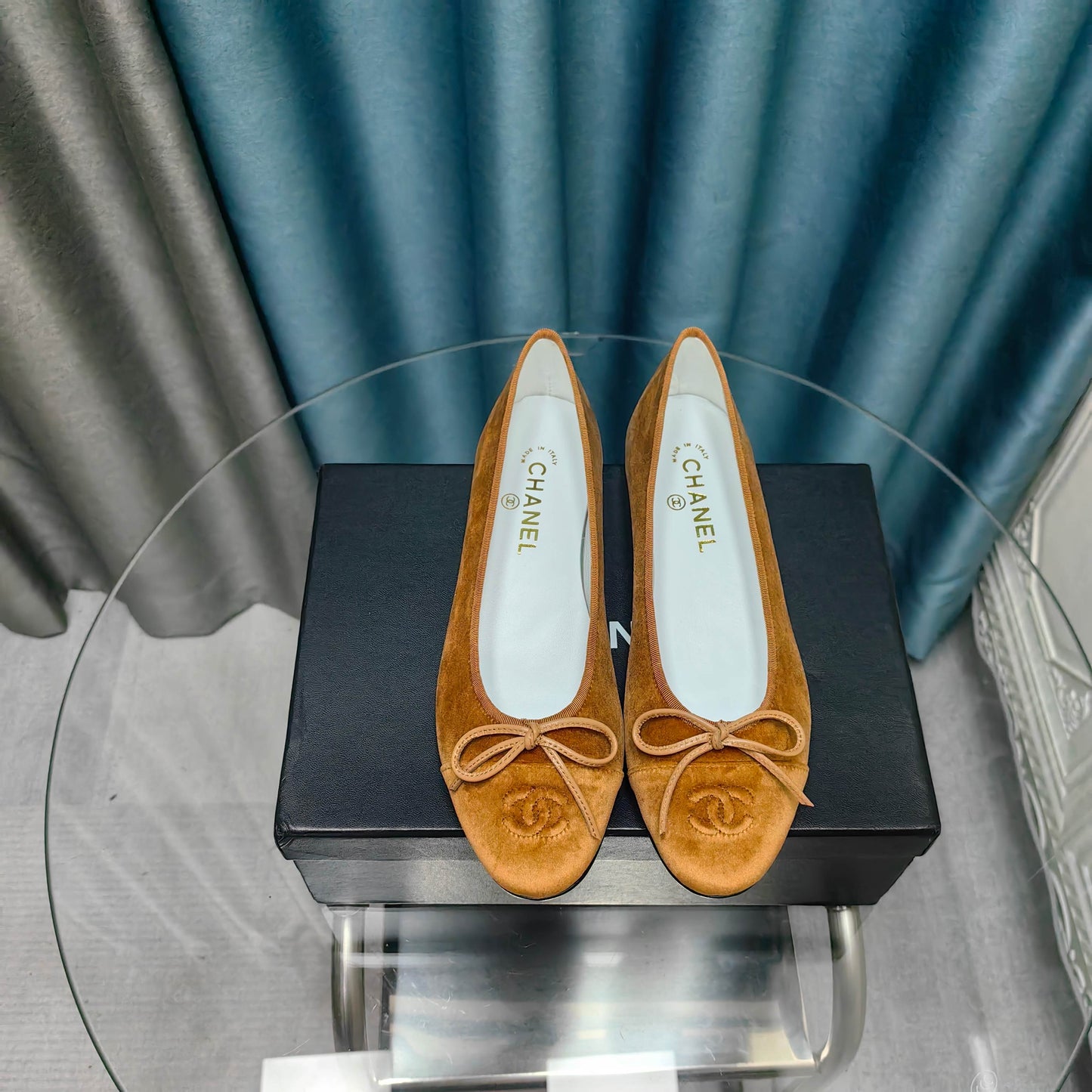 CHANEL 25P Ballet Flat Brown Velvet