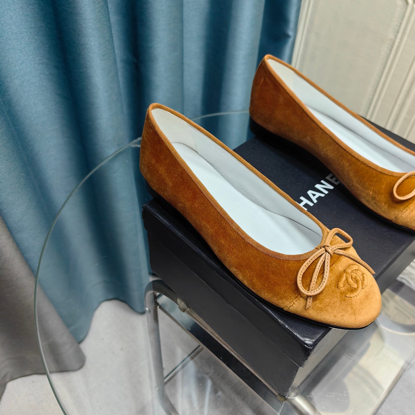 CHANEL 25P Ballet Flat Brown Velvet