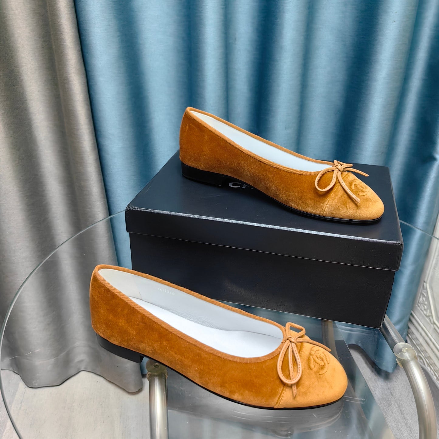 CHANEL 25P Ballet Flat Brown Velvet