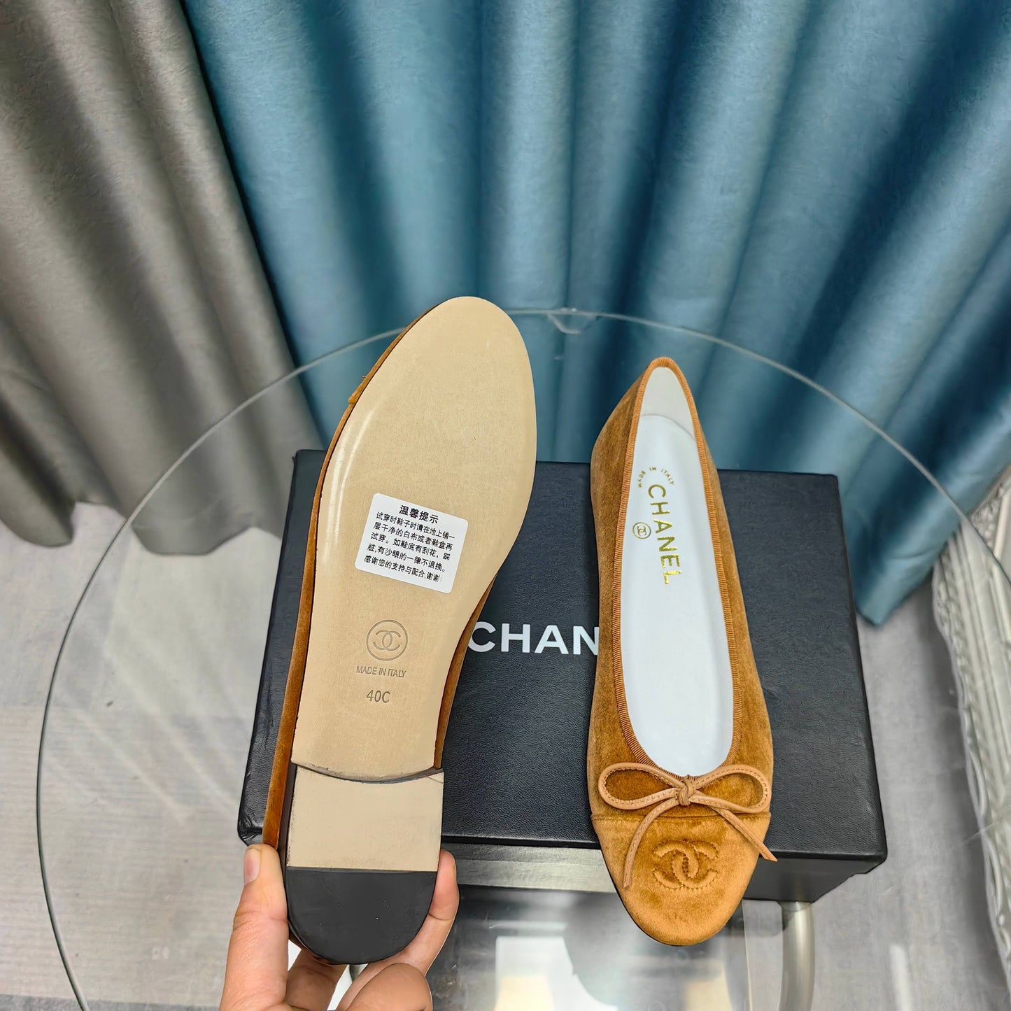 CHANEL 25P Ballet Flat Brown Velvet