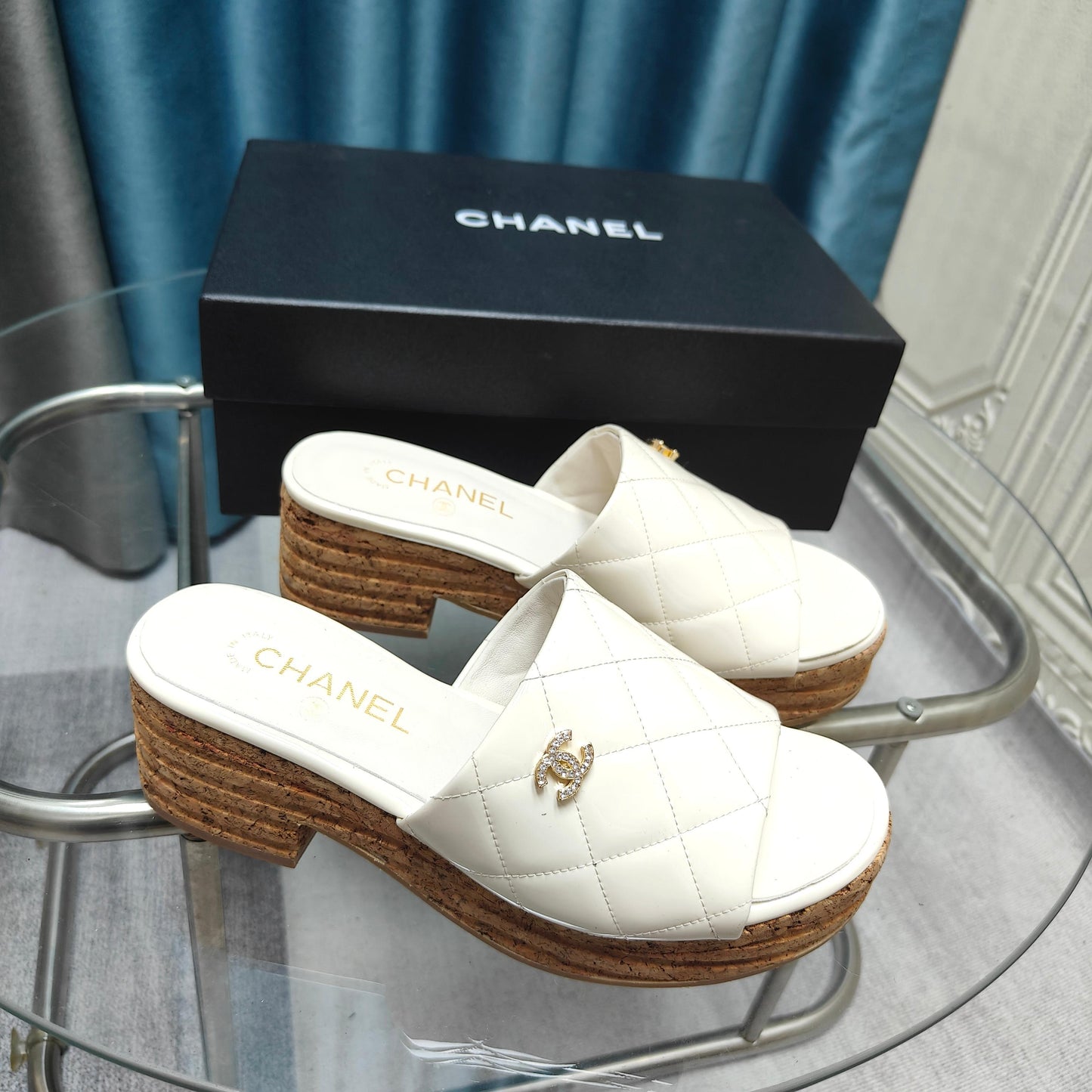 CHANEL 25 Platform Sandal 10cm Patent Calfskin