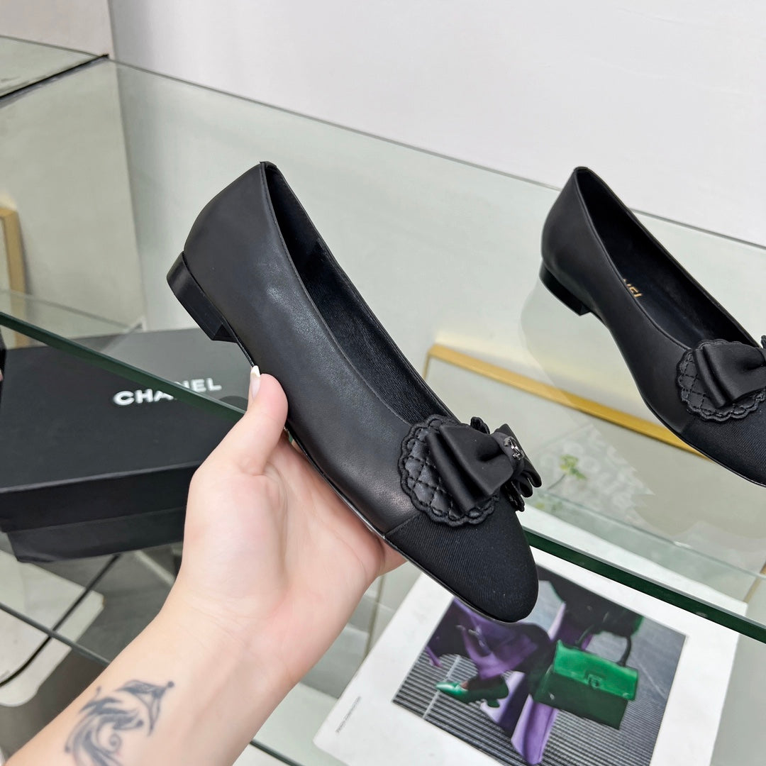CHANEL Ballet Flats Black Lambskin