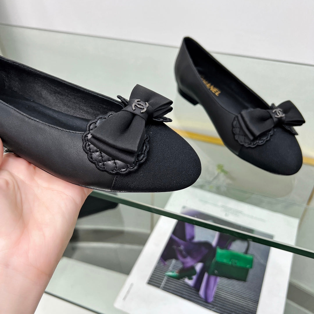 CHANEL Ballet Flats Black Lambskin