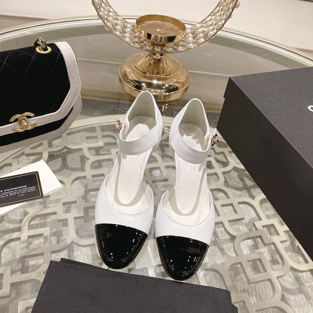 CHANEL ballet 6cm white black wedge heel