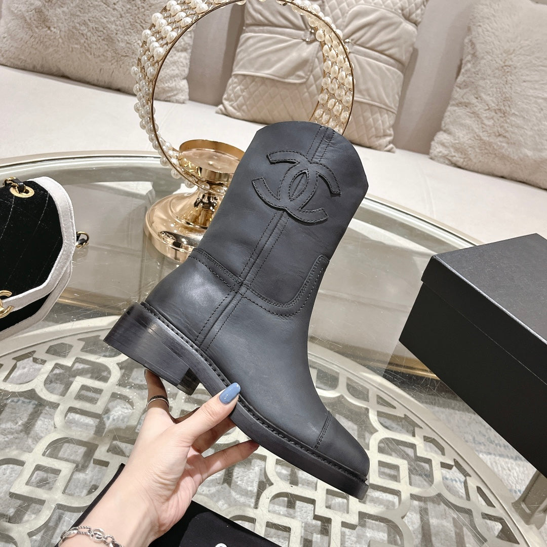 CHANEL Ankle Boots 40mm Black Cowhide