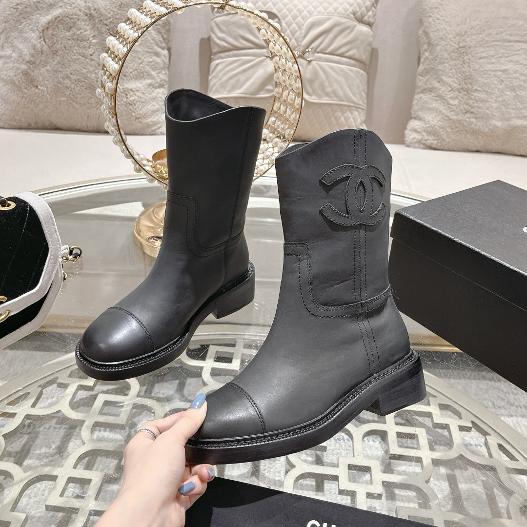 CHANEL Ankle Boots 40mm Black Cowhide