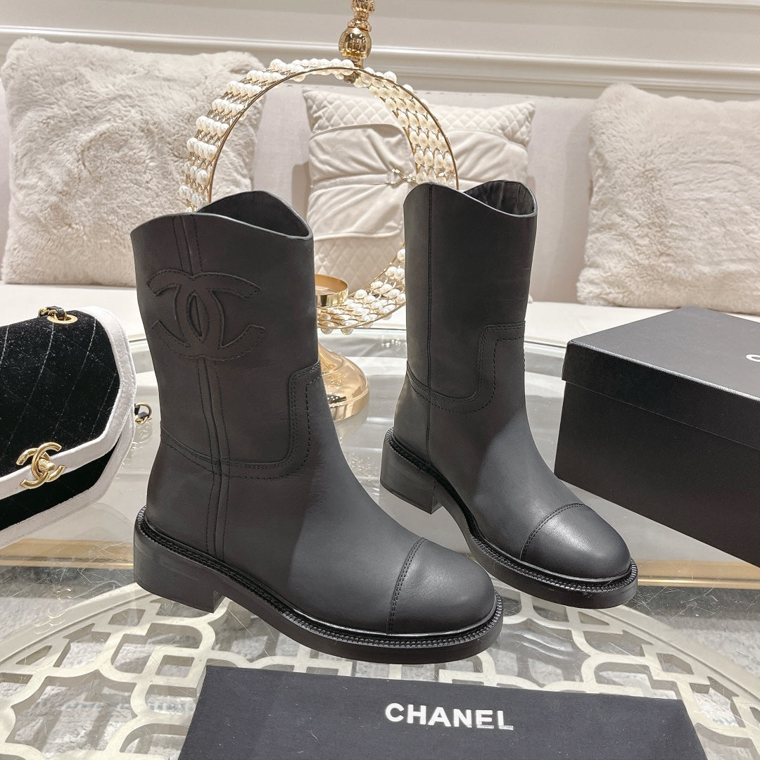 CHANEL Ankle Boots 40mm Black Cowhide