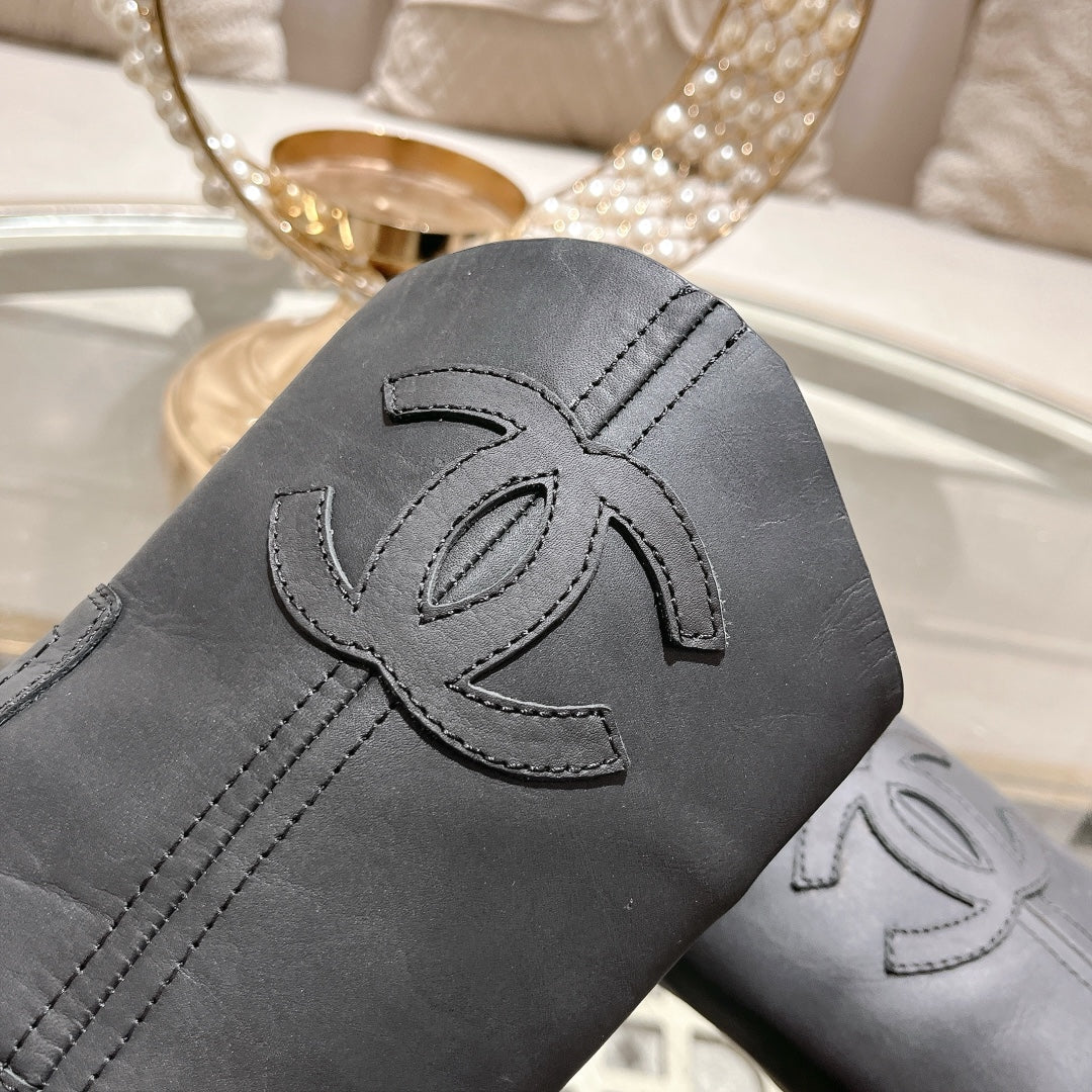 CHANEL Ankle Boots 40mm Black Cowhide