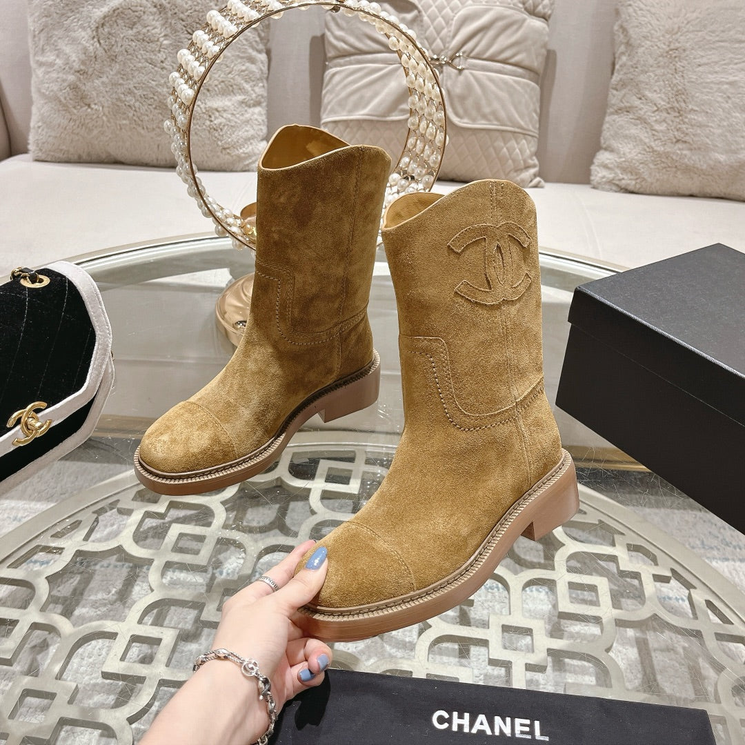 CHANEL Ankle Boots 40mm Light Brown Suede