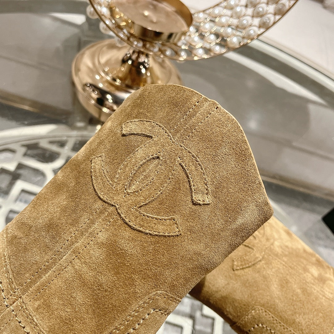 CHANEL Ankle Boots 40mm Light Brown Suede