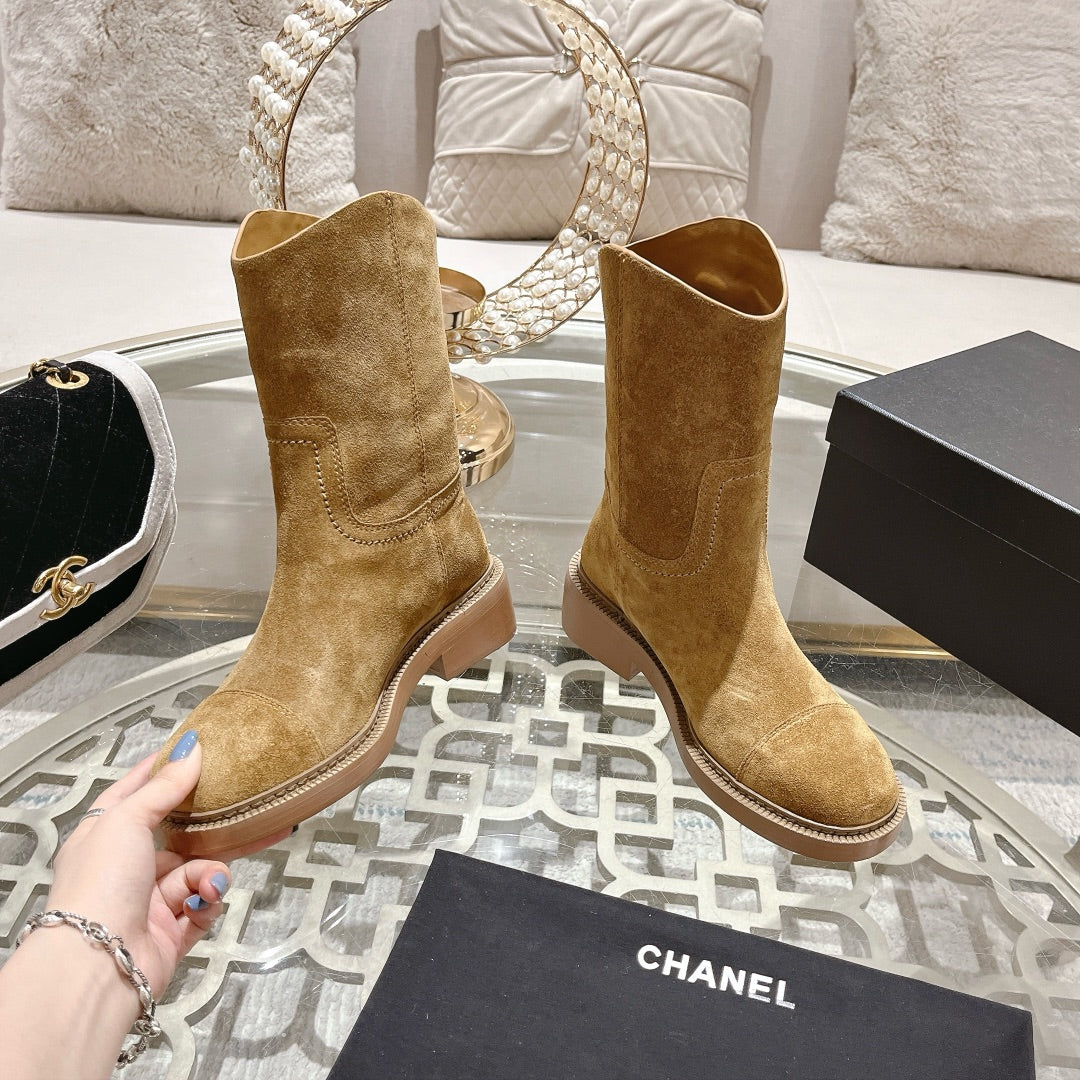 CHANEL Ankle Boots 40mm Light Brown Suede