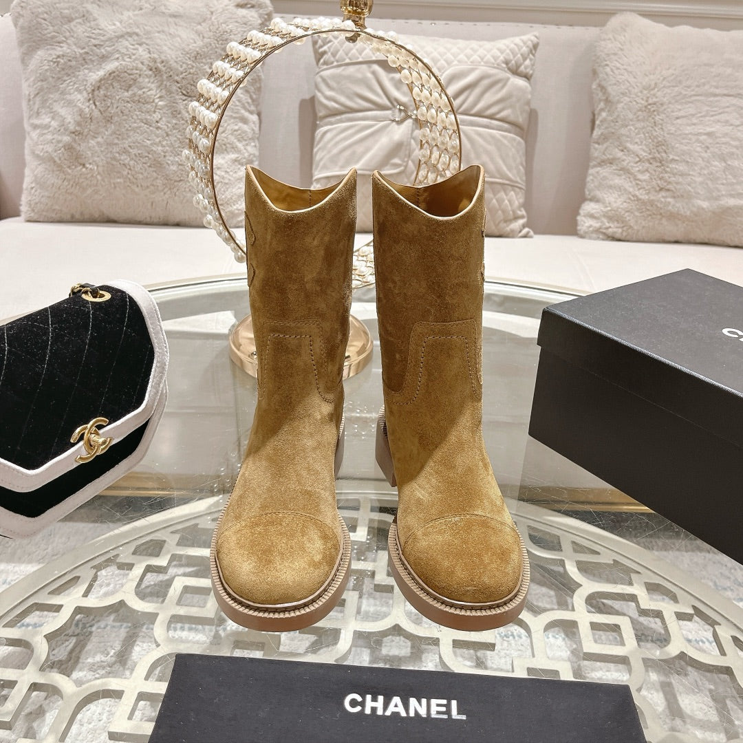 CHANEL Ankle Boots 40mm Light Brown Suede
