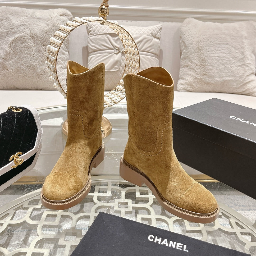 CHANEL Ankle Boots 40mm Light Brown Suede