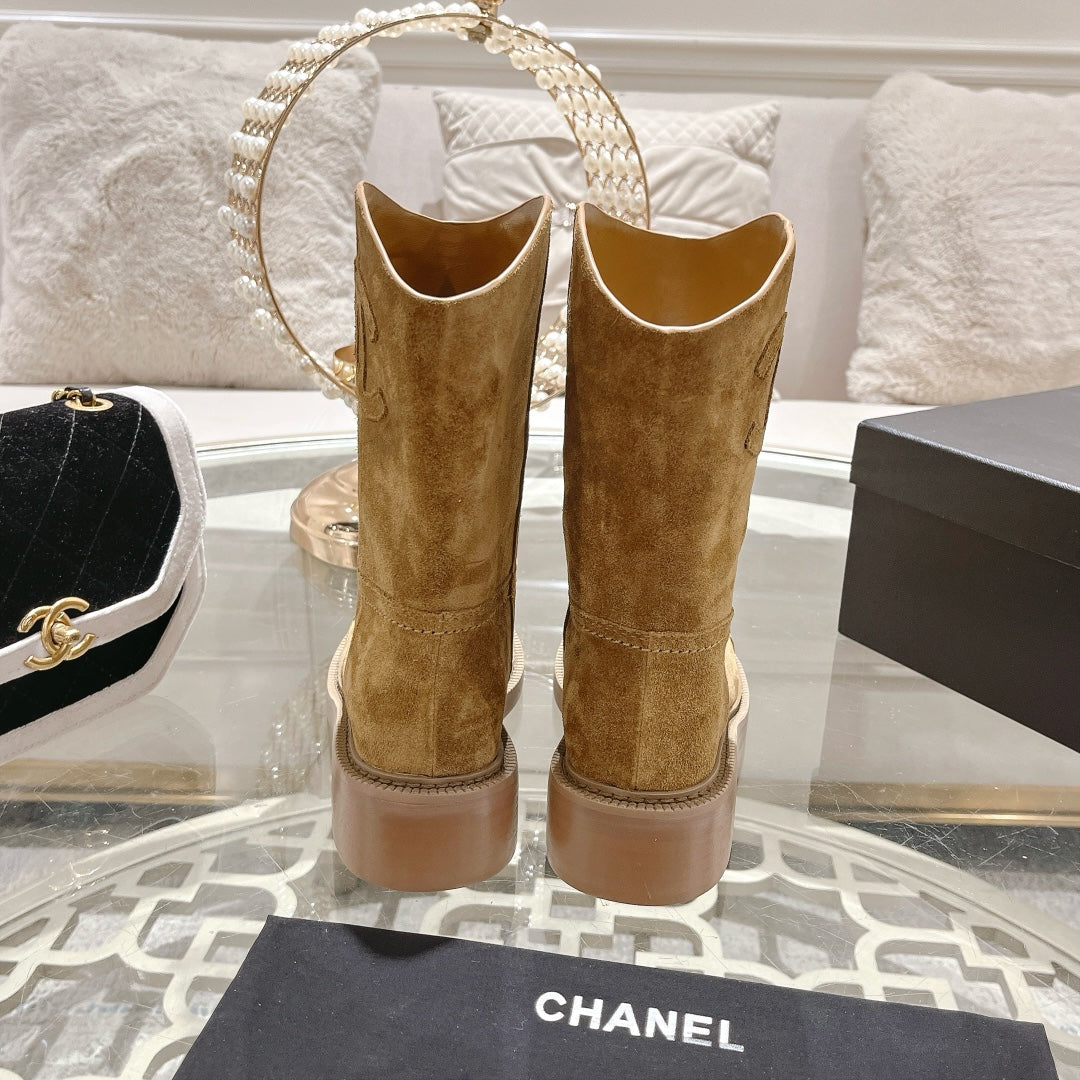 CHANEL Ankle Boots 40mm Light Brown Suede