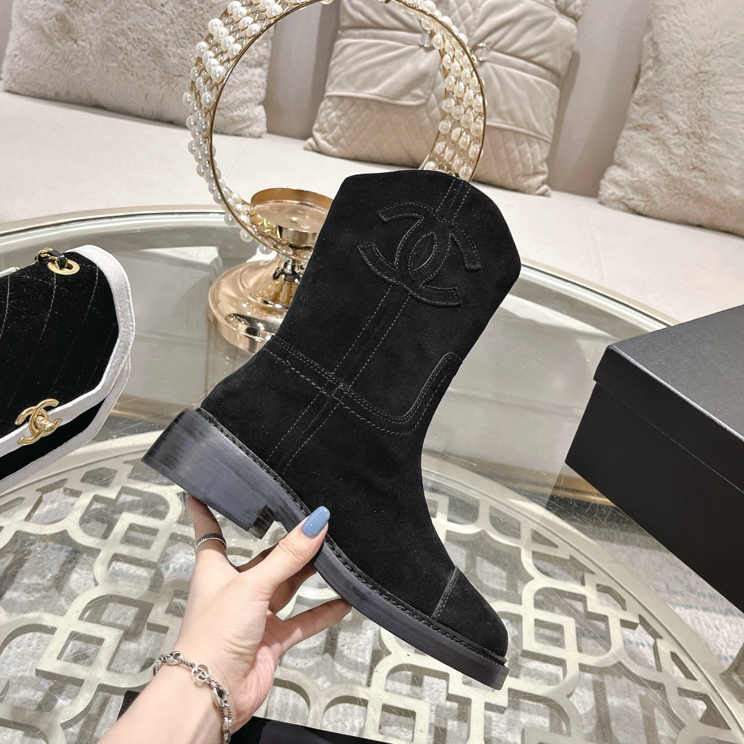 CHANEL Ankle Boots 40mm Black Suede