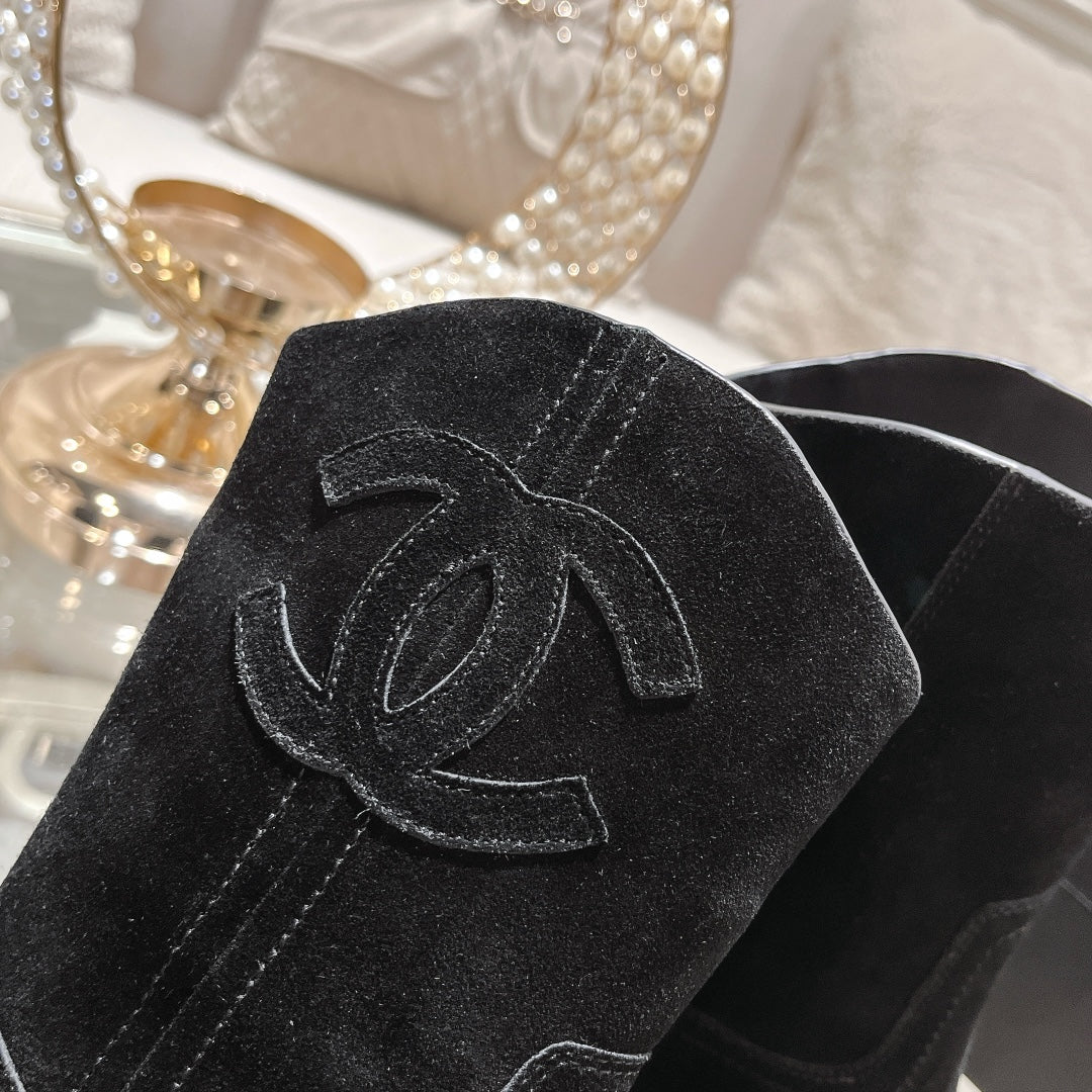 CHANEL Ankle Boots 40mm Black Suede