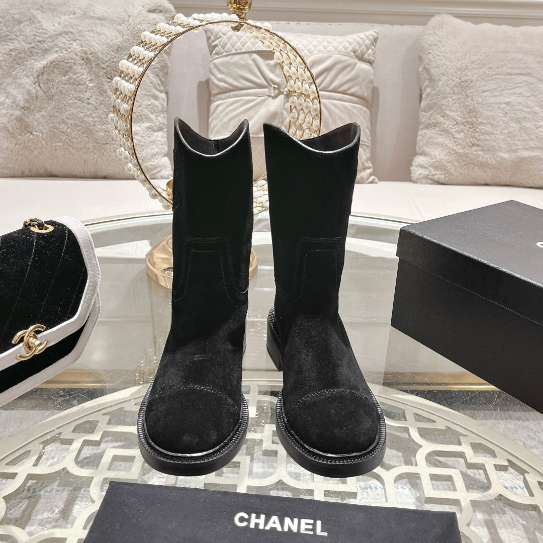CHANEL Ankle Boots 40mm Black Suede