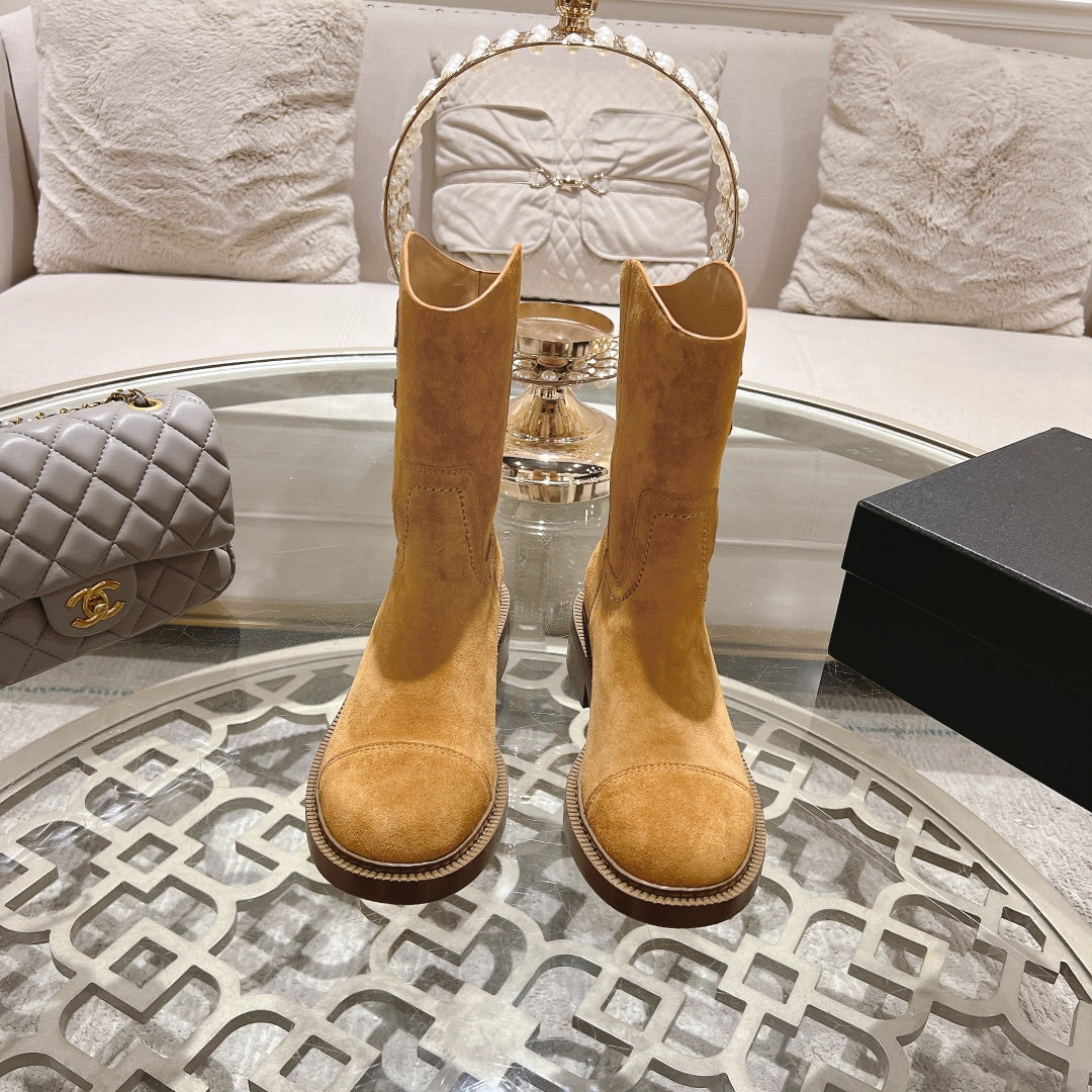 CHANEL Ankle Boots 40mm Dark Yellow Suede