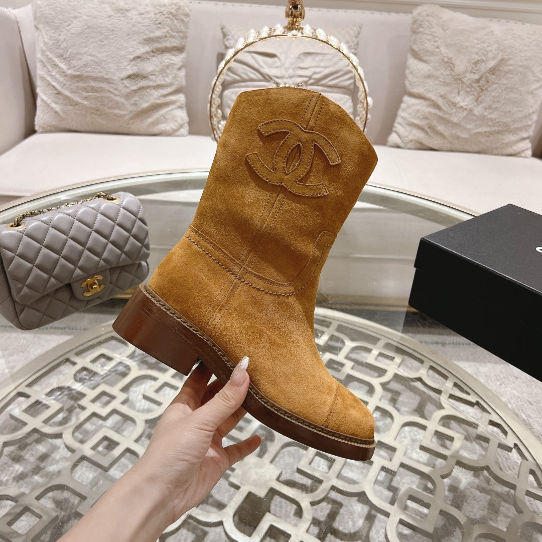 CHANEL Ankle Boots 40mm Dark Yellow Suede