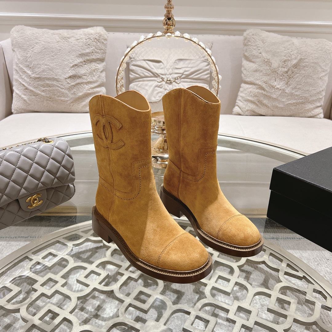 CHANEL Ankle Boots 40mm Dark Yellow Suede