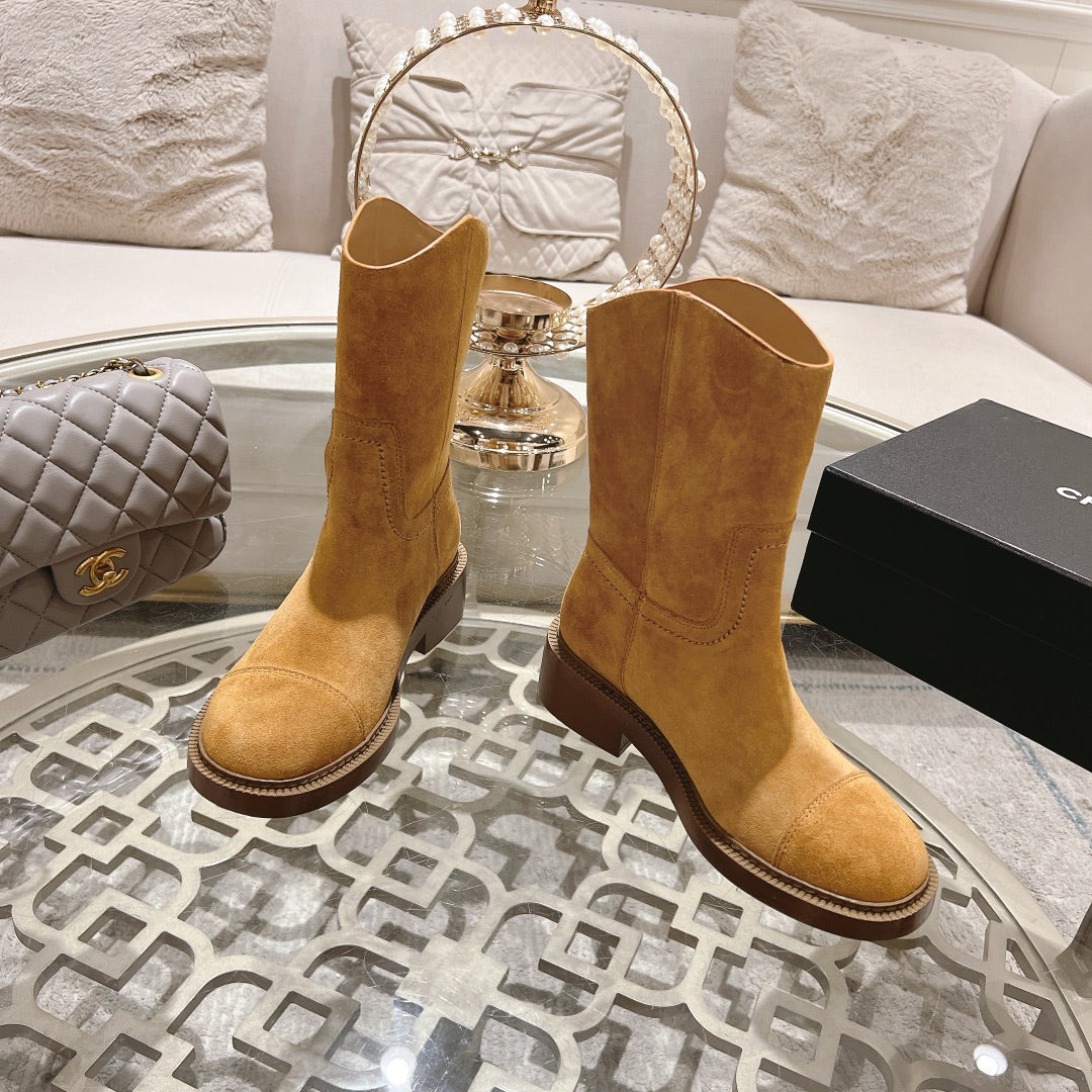 CHANEL Ankle Boots 40mm Dark Yellow Suede